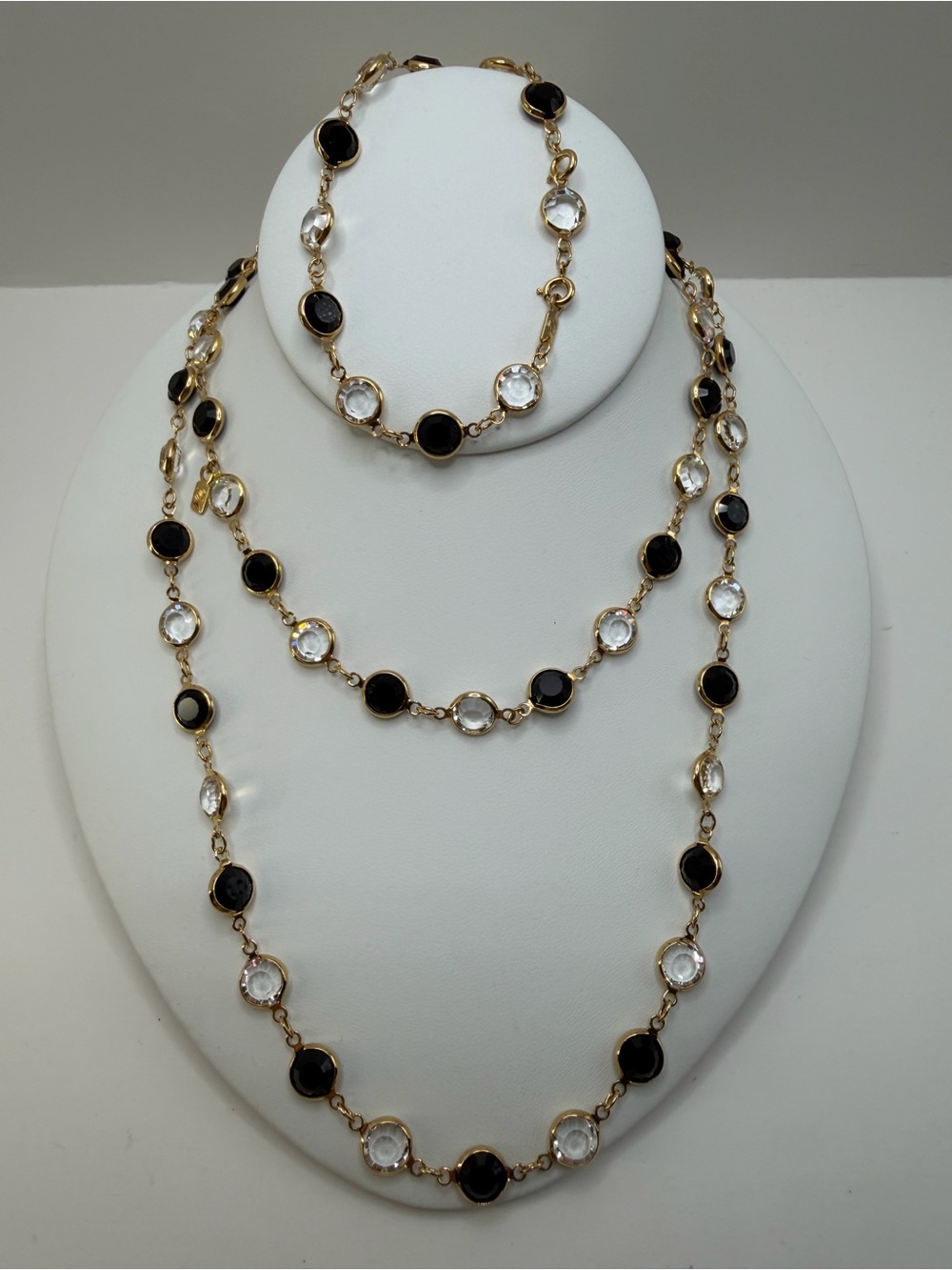 Swarovski Vtg long bezel Necklace and Bracelet Set